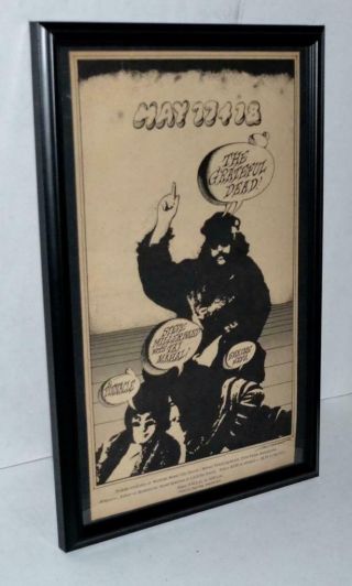 Grateful Dead 1968 Steve Miller Taj Mahal Rare Promo Concerts Framed Poster / Ad