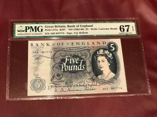 Great Britain Bank Of England 5 Pound 1962 Pick 375 Gem Unc Epq 67 Fancy Serial