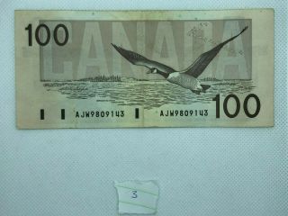 1988 Canadian $100 Banknote.  Circulated.  3 Of 3