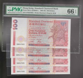 4xp - 287d 2001 Hong Kong Chartered Bank $100 Dollars One Hundred Unc
