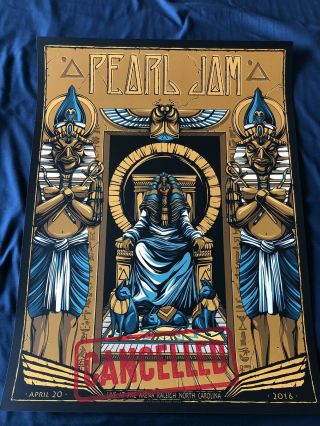Pearl Jam Raleigh North Carolina 2016 Cancelled Poster Mike Fudge Se