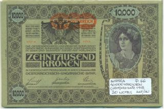 Austria Bundle 20 Notes 10.  000 Kronen (1919) Old Date 1918 P 66 Axf/au