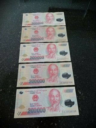 Vietnam 200,  000 X (5 Notes) = 1 Million Dong Vnd & Authentic,  Circulated