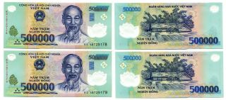 1 Million Vietnam Dong Currency= 2 X 500,  000 500000 Banknote - Uncirculated