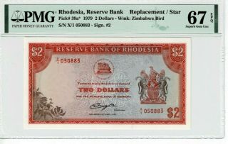 Rhodesia P 39a 1979 2 Dollars Replacement Prefix X/1 Pmg 67 Epq Top Pop