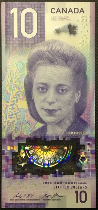 2018 Canada $10 Ten Dollar Polymer Banknote,  Viola Desmond (10 Consecutive),  UNC 2