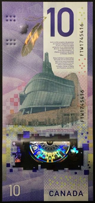 2018 Canada $10 Ten Dollar Polymer Banknote,  Viola Desmond (10 Consecutive),  UNC 3