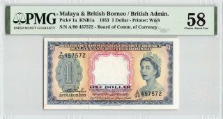 Malaya & British Borneo 1953 P - 1a Pmg Choice About Unc 58 1 Dollar