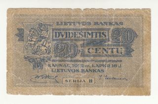 Lithuania 20 Centu 1922 Heavily Circ.  P11 @