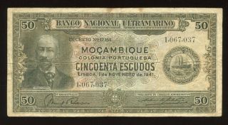 Mozambique Portugal Colony 50 Escudos 1941 Pick 86 Vg World Paper Money