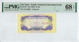 Viet Nam,  Nlf Nd (1968) 10 Xu P R1 Pmg 68 Epq