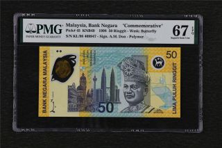 1998 Malaysia Bank Negara " Commemorative " 50 Ringgit Pick 45 Pmg 67 Epq Gem Unc