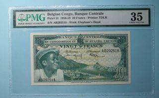 1957 Belgian Congo Pick 31 20 Francs Pmg Choice Very Fine 35 Inv Pm110 - 2