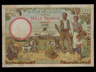 Tunisia:p - 20a,  1000 Francs 1942 Farmer Family F - Vf Nr