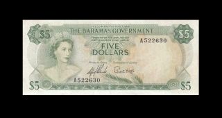 1965 British Colony Bahamas Qeii $5 Rare ( (vf))