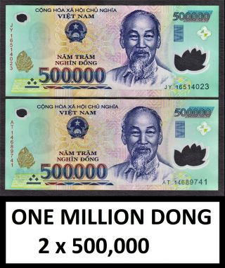 Vietnam Polymer 1,  000,  000 One Million Dong 2 X 500000 Circulated Canadian Seller