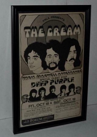 The Cream 1968 Farewell Appearance Forum Concert Framed Poster / Ad Deep Purple