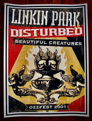 Linkin Park,  Disturbed Ozzfest 2001 Silkscreen Concert Poster Chester Bennington