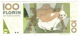 Aruba 100 Florin Crisp Axf Frog Banknote (2012) P - 19c Paper Money