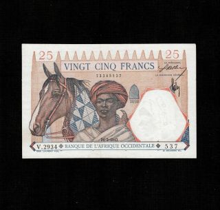 French West Africa 25 Francs 1942 P - 27 Xf,  Horse & Lion