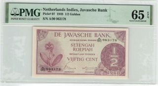 Netherlands Indies ½ Gulden 50 Cent 1948 Jez Pick 97 Pmg Gem Unc 65 Epq