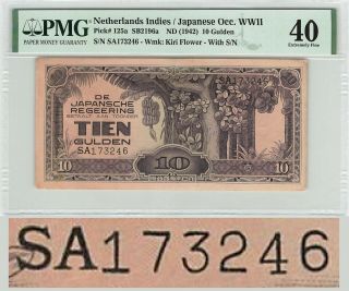 Netherlands Indies 10 Gulden 1942 Indonesia Pick 125a Pmg Extremely Fine 40