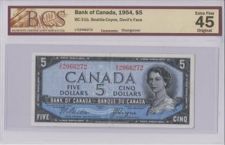 1954 Bank Of Canada Five Dollar Devils Face I/c 2066272 Beattie Coyne Bcs Note