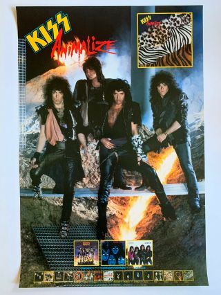 1984 Kiss Animalize Promotional Poster 24” X 36” Ex Usa No Make - Up Rock