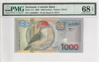 2000 Suriname 1000 Gulden P - 151 Pmg 68 Epq Gem Unc