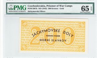 200 Kronen Unc Prisoner Of War Camp Note Czechoslovakia 1945 Rare/jachimovske