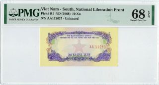 Viet Nam - South,  Nlf Nd (1968) 10 Xu P - R1 Pmg 68 Epq