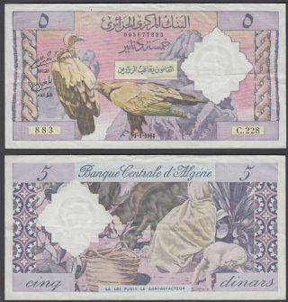 (b21) Algeria 5 Dinars 1964 (vf, ) Banknote P - 122 Eagel