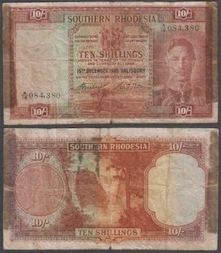 Southern Rhodesia - George Vi,  10 Shillings,  1939,  Vg,  (taped Edges),  P - 9 (a)