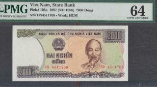 Vietnam,  State Bank 2000 Dong Banknote P - 103a 1987 (nd 1988) Pmg 64