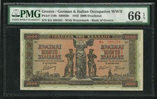 Greece : 5000 Drachmai 1942 ; Pmg : Gem Unc 66 ; Epq