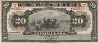 Mexico: 20 Pesos Banco Del Estado De Chihuahua Dec 12,  1913.