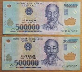 1 Million Vietnam Dong Currency = 2 X 500,  000 Dong,  Very Good