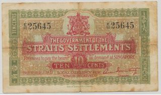 Straits Settlements 10 Cents 1919,  P.  8b_f
