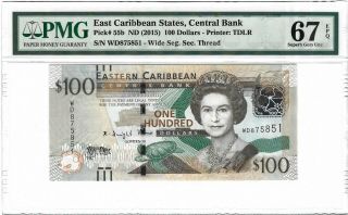 East Caribbean States $100 Dollars 2015,  P - 55b Pmg 67 Epq Gem Unc,  Weii