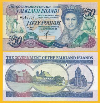 Falkland Islands 50 Pounds P - 16 1990 Unc Banknote
