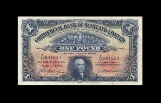 1941 Commercial Bank Of Scotland 1 Pound Rare " Z " ( (ef))