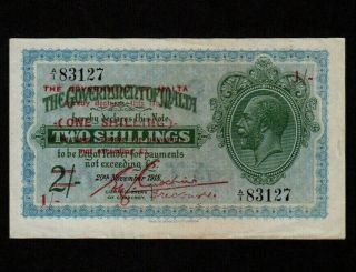 Malta:p - 15,  1 Shilling (overprint On 2/ -),  1918 (1940) King George V Ef,