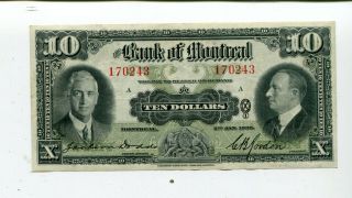 Canada Bank Of Montreal 10 Dollars 1935 Xf/au Nr 85.  00
