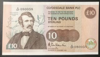 Scotland,  Clydesdale Bank 10 Pounds Livingstone 1990.  Unc.