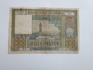 Morocco BANQUE DU MAROC 1000 francs BANKNOTE 1952 2