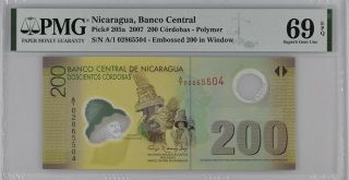 Nicaragua 200 Cordobas 2007 P 205 A Polymer Gem Unc Pmg 69 Epq Top Pop