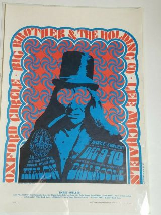 Janis Joplin Big Brother Avalon Ballroom 12 - 9 - 66 Family Dog Concert Poster Fd - 38