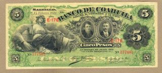 Mexico: 5 Pesos Banknote,  (vf),  P - S195c,  15.  02.  1914,
