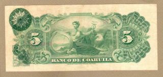 MEXICO: 5 Pesos Banknote,  (VF),  P - S195c,  15.  02.  1914, 2