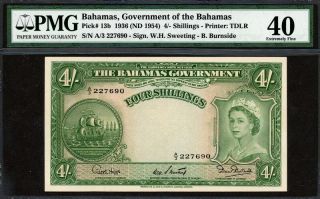 Bahamas 1953 - 1954,  4 Shillings,  P13b,  Pmg 40 Ef